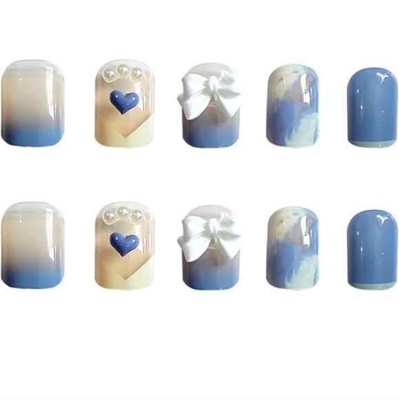 2/$16 3D Bows & Hearts French Manicure Press on Nails - Picture 7 of 11